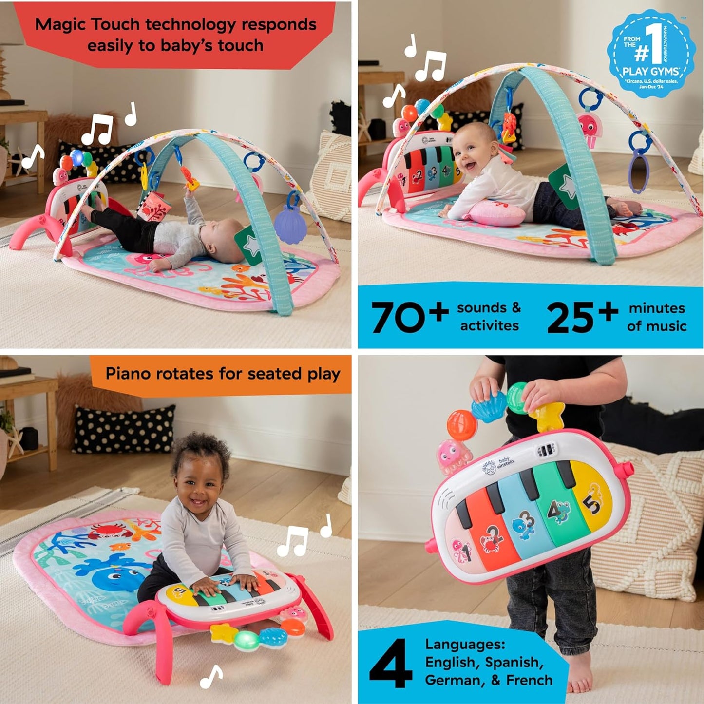 Baby Einstein 4-in-1 Kickin' Tunes Musik- und Sprachspielmatte und Klavier-Bauchlage-Aktivitätsmatte