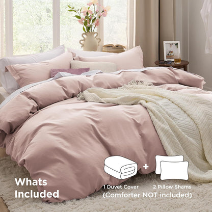 Funda nórdica blanca Bedsure, tamaño Queen, 3 piezas, aspecto de algodón prelavado, juego de cama extrasuave, incluye 1 funda nórdica de 228 x 228 cm con cierre de cremallera y 2 fundas de almohada, edredón no incluido