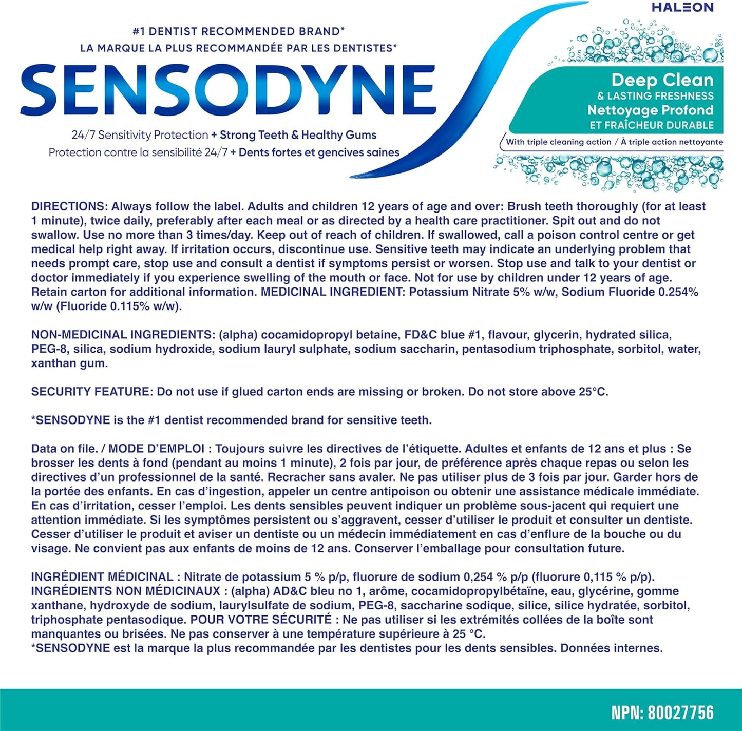Sensodyne Tiefenreinigung Zahnpasta für empfindliche Zähne, 100 ml