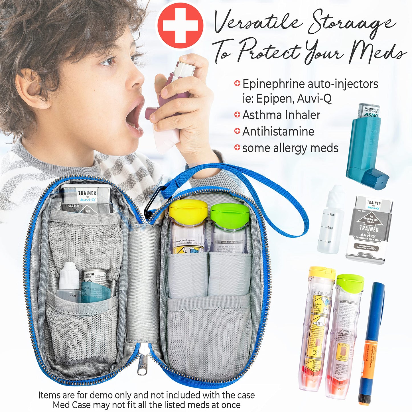PracMedic Bags Epipen Case - Epi pens Carrying Case- Medical Case for Kids - Insulated to hold Inhaler, Epi Pen, Auvi Q, Epinephrine, Allergies Medication - Medicine Bag for Traveling (Blue)