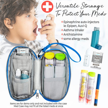 PracMedic Bags Epipen Case - Epi pens Carrying Case- Medical Case for Kids - Insulated to hold Inhaler, Epi Pen, Auvi Q, Epinephrine, Allergies Medication - Medicine Bag for Traveling (Blue)