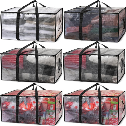 ClearSpace Oversized Moving Bags or Storage Bag – Large Moving Boxes with Backpack Straps, Zippers & Handles – Heavy-Duty Packing Bags, College Dorm, Christmas Decorations, 6 Pack