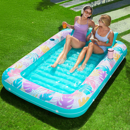SLOOSH Inflatable Tanning Pool Lounger Float, 85" x 57" Extra Large Pool Floats Adult with Pillow, 4 in 1 Suntan Tub Raft Floatie,Sunbathing Bed Lounge for Water Blow Up Ball Pit Party Gifts, XL-Blue