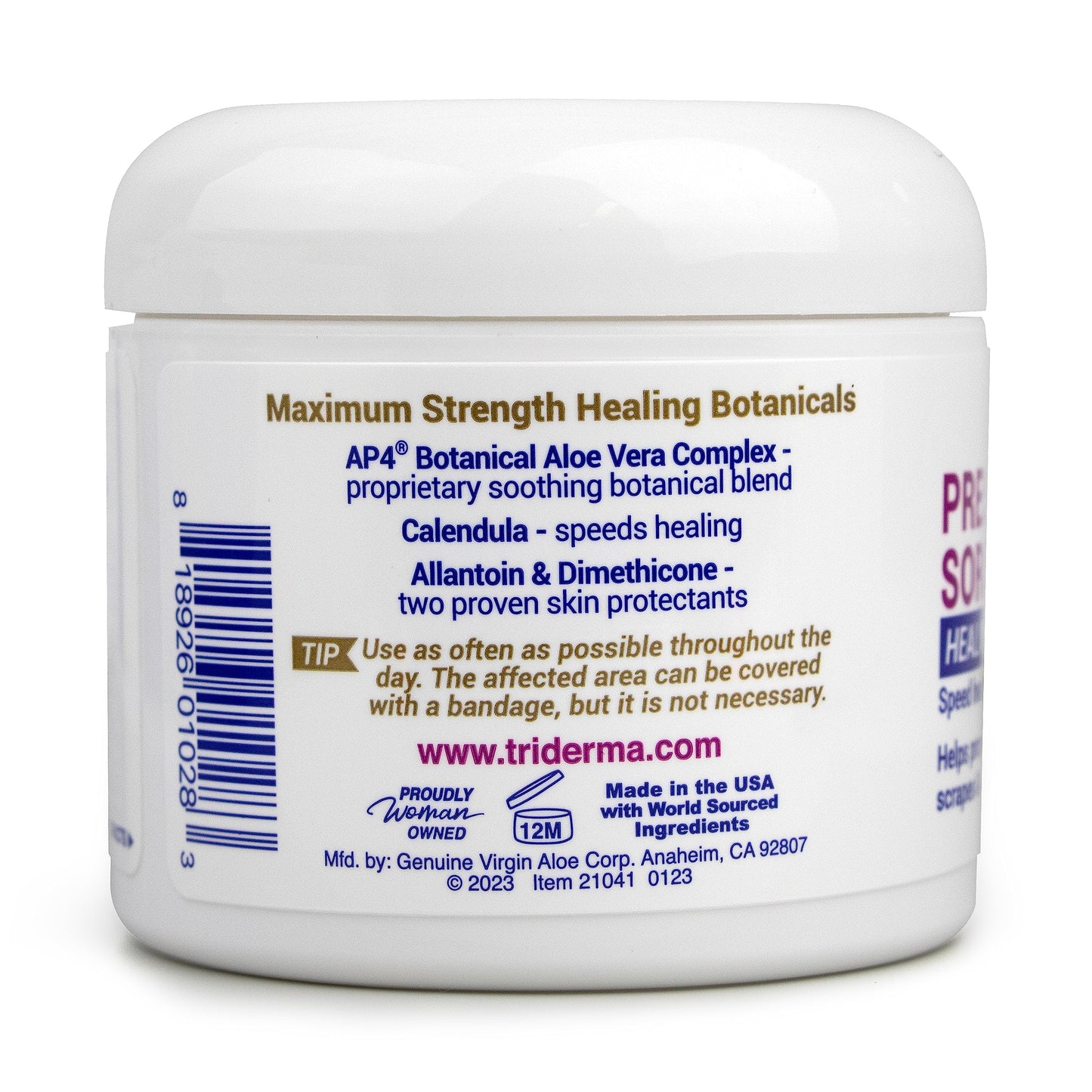 TriDerma MD Pressure Sore Relief Healing Cream for Bed Sores, Pressure Sores, Wound Healing, Chafed Skin and Hard-to-Heal Skin Sores with Calendula and AP4 Aloe Vera Gel, 4 oz Tube