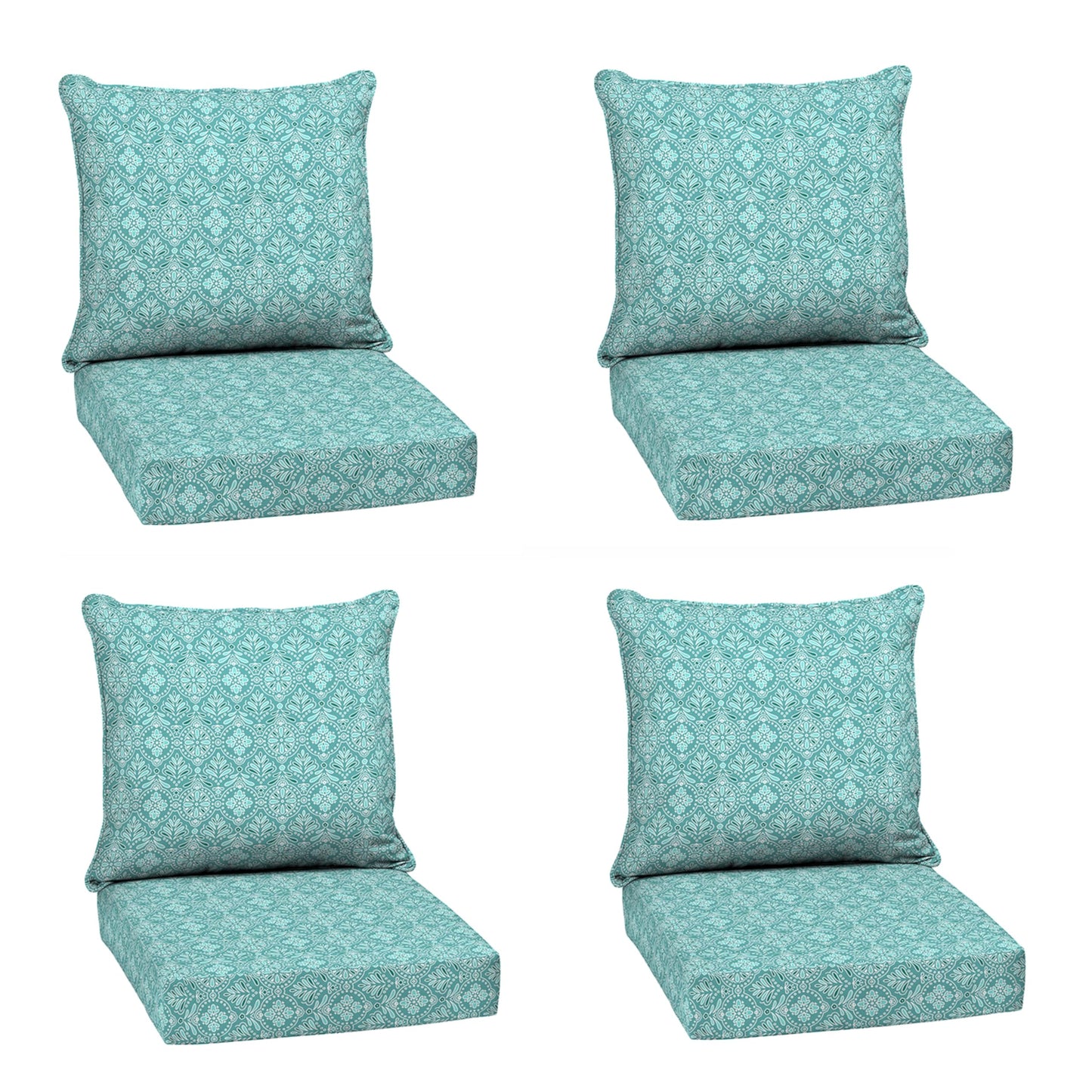 Arden Outdoor Foam Deep Seat Cushions Set, 24x24, Premium High-Density Foam, Never Flattens, Weather-Proof for Patio Chair Sofa Couch, Blue Shibori Stripe