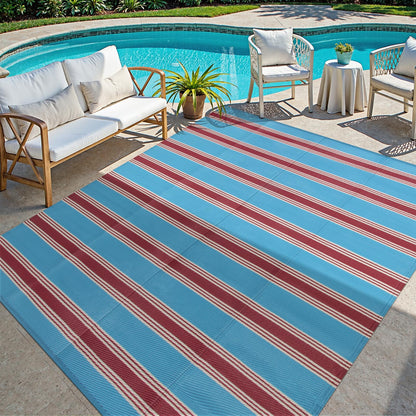 Lahome Outdoor Rugs 8x10 Waterproof, Reversible Outdoor Plastic Straw Rug for Camping Patio, RV Outdoor Rugs Outside, Outdoor Carpet for Porch Deck Backyard Picnic(Blue/Yellow,8'x 10')