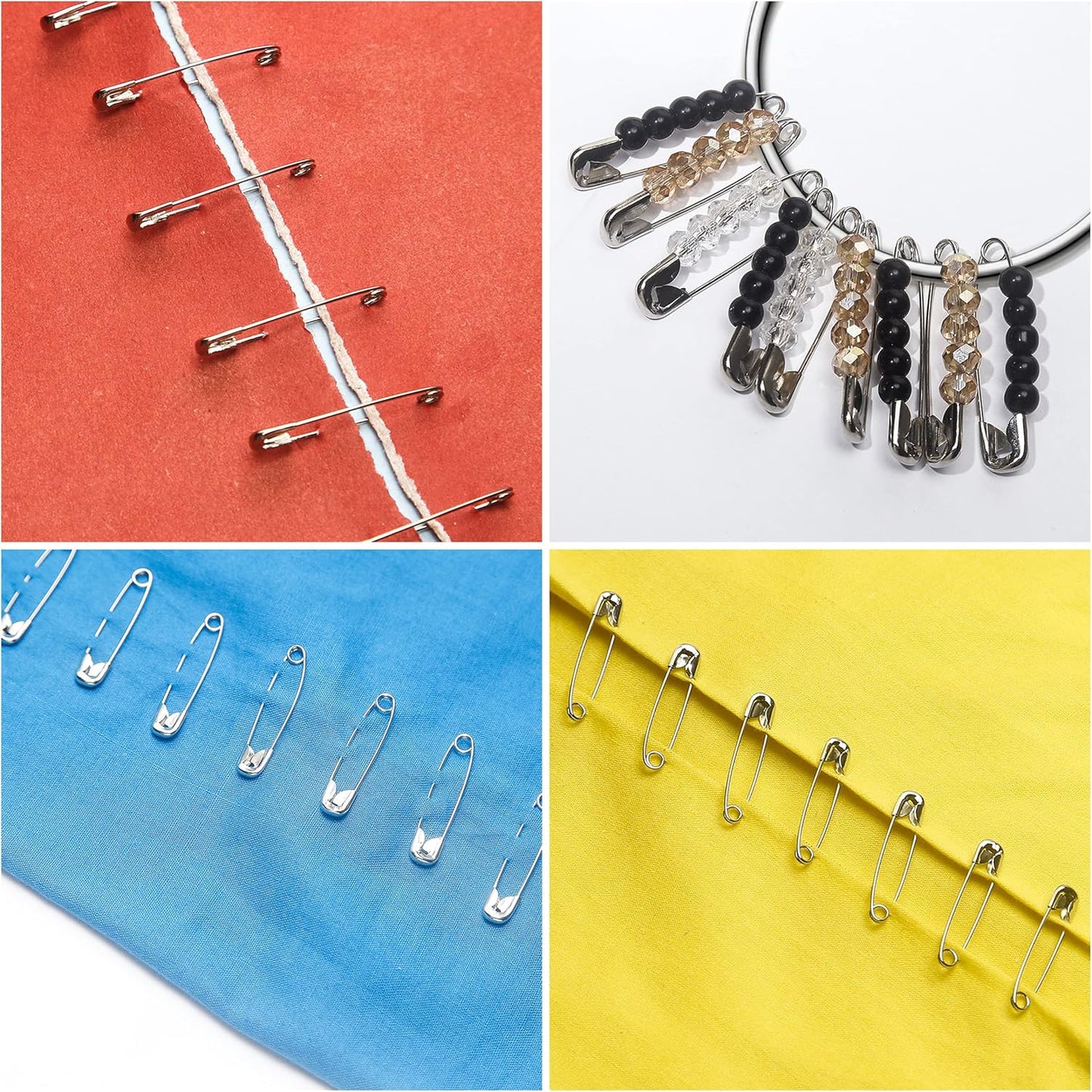 250 Pack Safety Pins by Luxurecourt, 4 Assorted Sizes of Durable, Silver Small and Large SafetyPins Bulk, Rust-Resistant Nickel Plated Steel, Sharp Edge Safety Pins for Clothes, Sewing, Arts & Craft