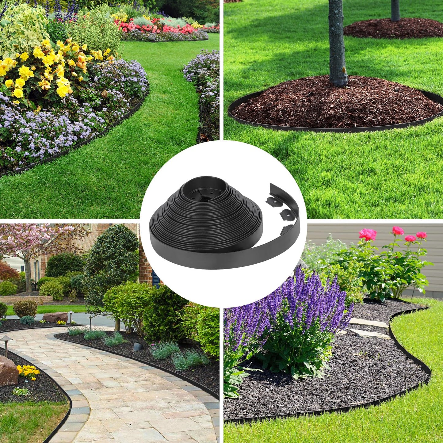 2-Inch x 100 FT Landscape Edging Border with 150 Stakes, Plastic Edging for Landscaping Garden Edging Border, Flexible Landscaping Edging for Garden Flower Beds Yard Lawn Pathway Paver (Black)