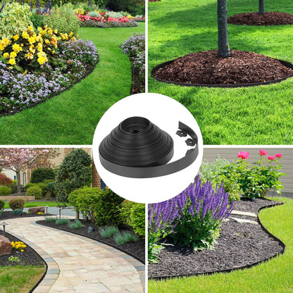 2-Inch x 100 FT Landscape Edging Border with 150 Stakes, Plastic Edging for Landscaping Garden Edging Border, Flexible Landscaping Edging for Garden Flower Beds Yard Lawn Pathway Paver (Black)