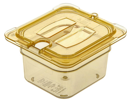 Carlisle FoodService Products StorPlus High-Heat 1/6-Size Food Pan, 4 Deep Food Storage Container with 1.7 Quart Capacity, High Heat Plastic, 1/6 Size, Amber, (Pack of 6)