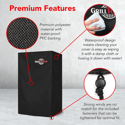 GrillTough Heavy Duty Grillabdeckung für Außengrill, 147 cm – wasserdicht, wetterbeständig, UV- & lichtbeständig mit Befestigungsriemen – Gasgrill Abdeckung für Weber, Genesis, Charbroil etc. Schwarz