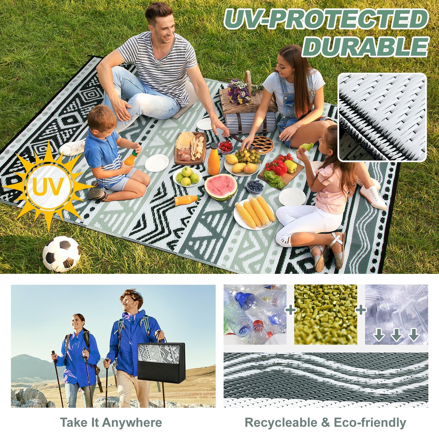 Lahome Outdoor Rugs 8x10 Waterproof, Reversible Outdoor Plastic Straw Rug for Camping Patio, RV Outdoor Rugs Outside, Outdoor Carpet for Porch Deck Backyard Picnic(Blue/Yellow,8'x 10')