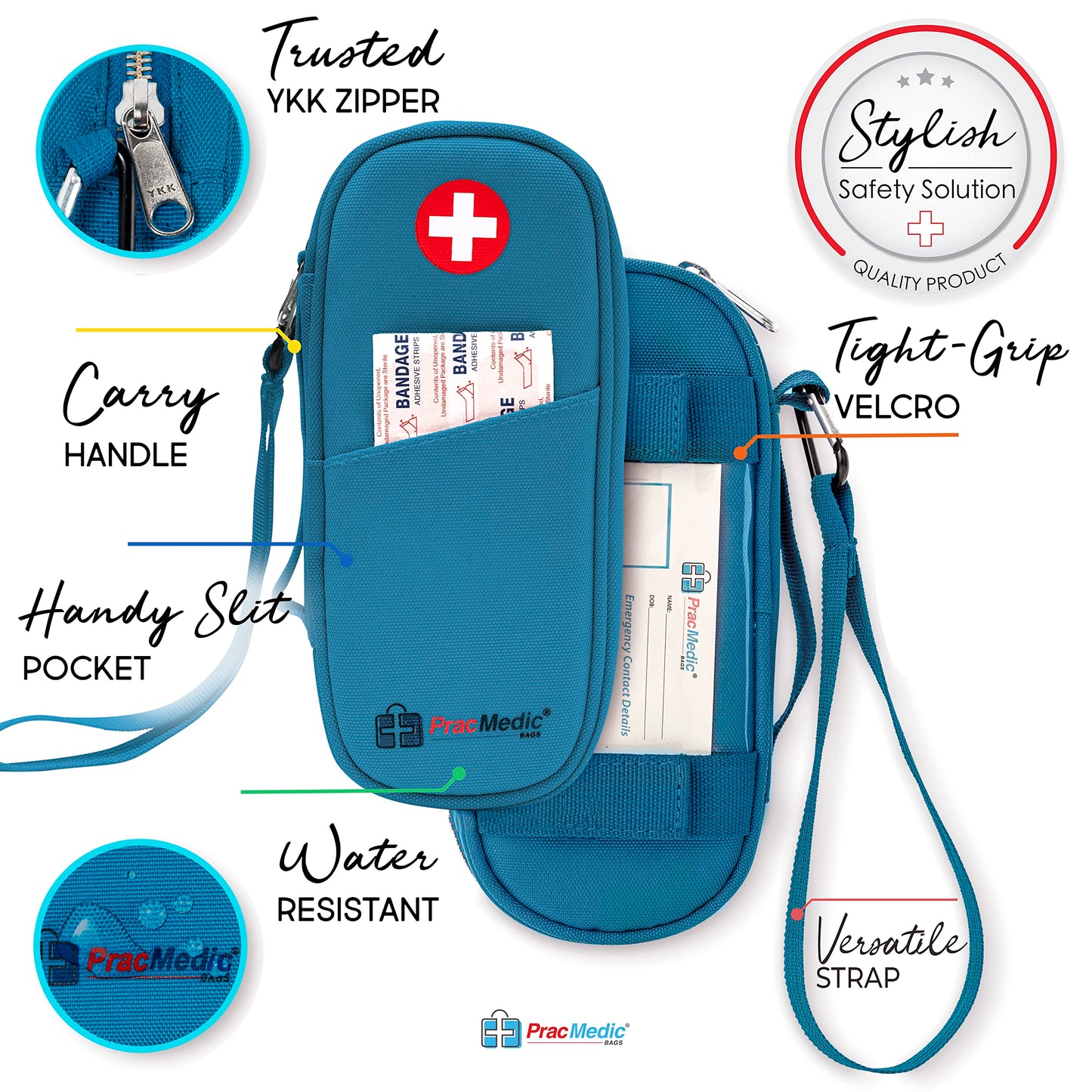 PracMedic Bags Epipen Carry Case– Insulated Epi Pens Carrying Case for Epipens, Auvi-Q, Inhaler, Allergy Medication & Diabetes Supply– Durable Emergency Medical Pouch for Travel (Red)
