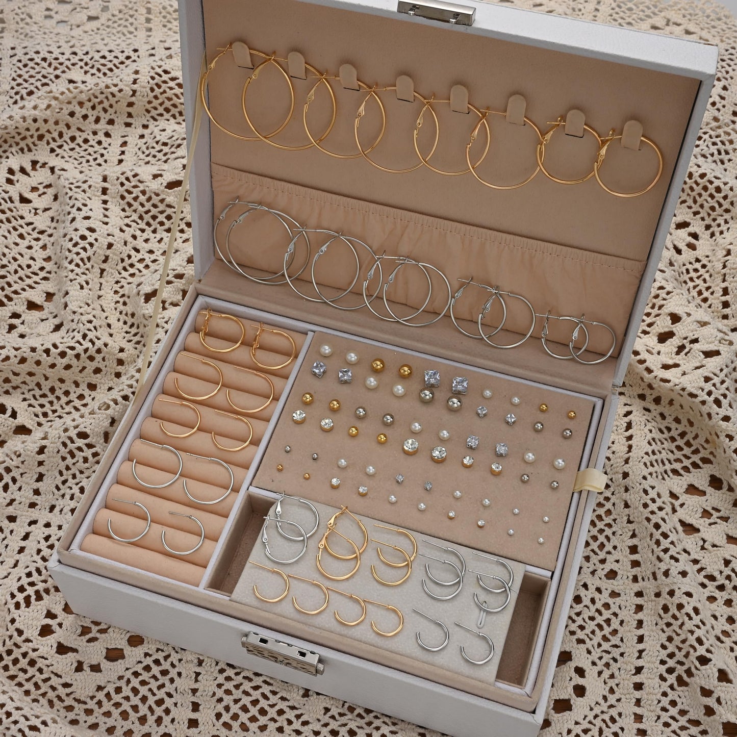 42 Paar goldene Creolen für Damen, Modisches klobiges Perlenohrring-Multipack, gedrehter Statement-Ohrring-Pack, hypoallergene kleine große Creolen für Geburtstagsfeiern (Gold-42 Paare)