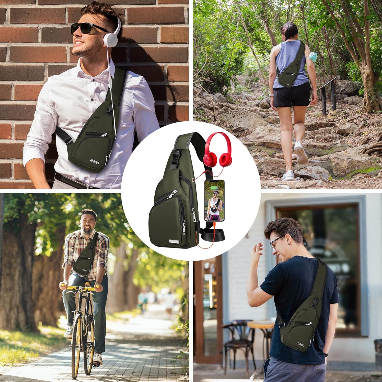 Wasserdichte Sling Bag Umhängetasche für Herren Damen Sling Rucksack Wanderrucksack Mehrzweck Cross Body Brusttasche