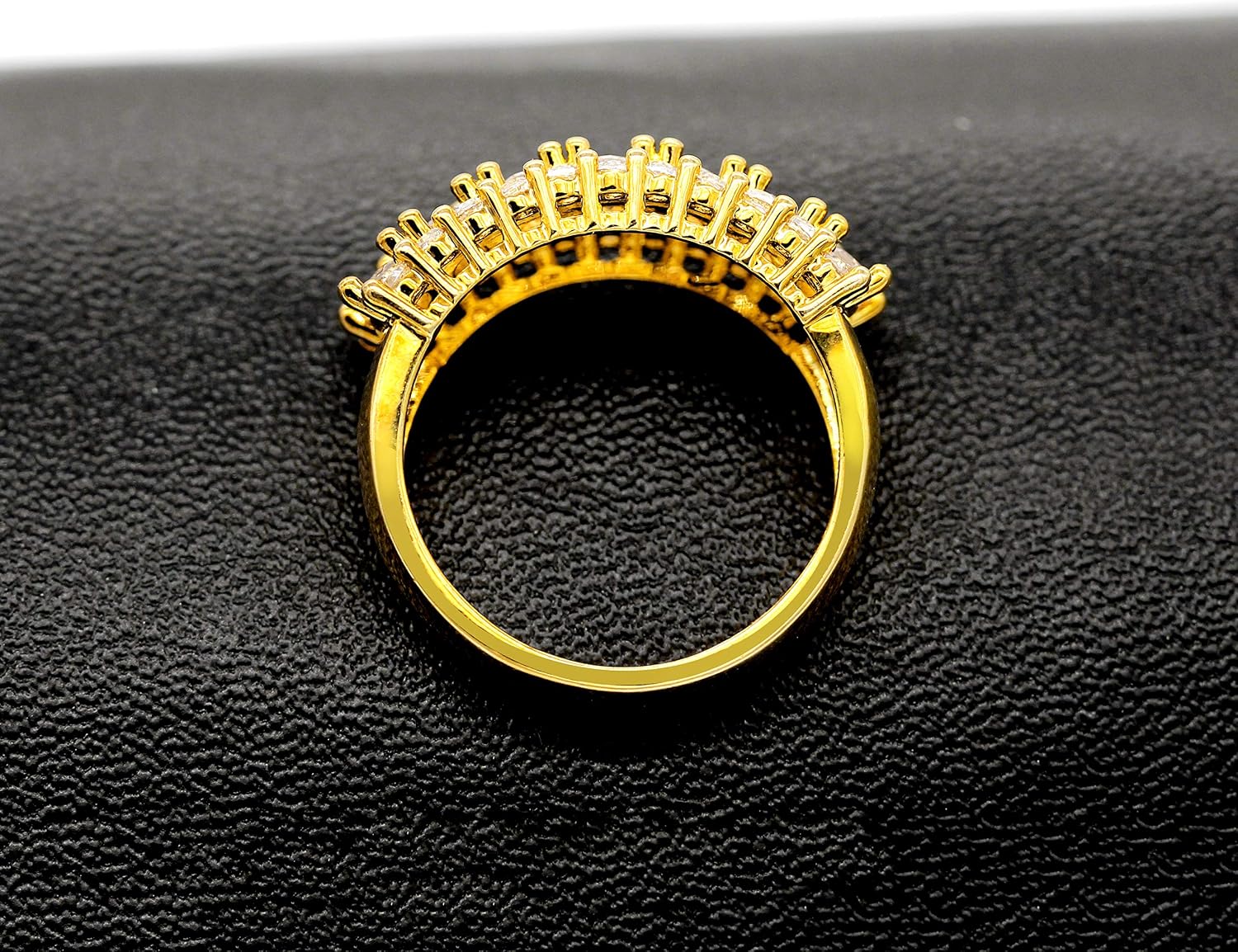 Uloveido Women's Gold Plated 7 Stones Eternity Band Ring Half Moon Design Wedding Bands with Oval CZ J501