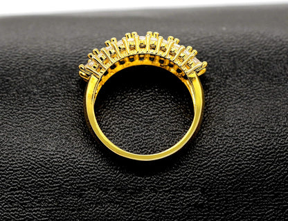Uloveido Women's Gold Plated 7 Stones Eternity Band Ring Half Moon Design Wedding Bands with Oval CZ J501