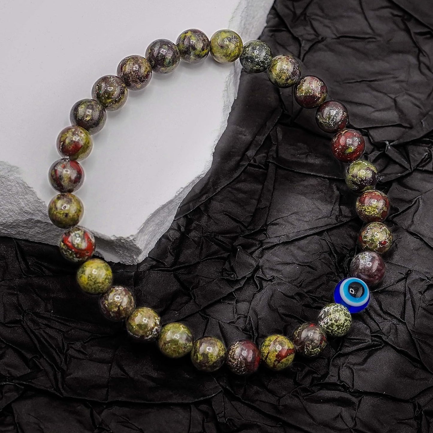 6 mm Böses Auge Armband aus schwarzen Kristallen – verstellbares Set aus Natursteinen für Herren und Damen, Schutzamulett als Geschenk für den Alltag/Geburtstag/Jahrestag