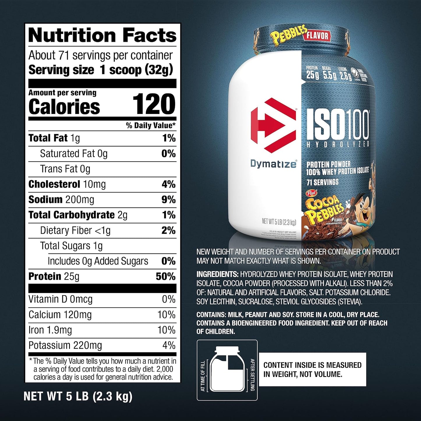 Dymatize x Cocoa Pebbles ISO100 Whey Protein Powder Isolate, 25g of Protein, 5.5g BCAAs, 120 Cal., Gluten Free, 1g Fat, 1g Sugar, 2g Carb (71 Servings) (Pack of 6)