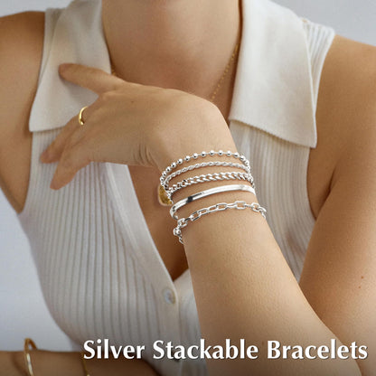 Goldarmbänder für Frauen Stapel Nicht Anlaufen, 14K Vergoldete Stapelbare Armbänder Set für Frauen Trendy, Wasserdicht Einfacher Schmuck Sets Geschenke Inklusive Perlen-/Kuban-/Büroklammer-/Fischgräten-/Seilglieder-Kette, Modeaccessoires