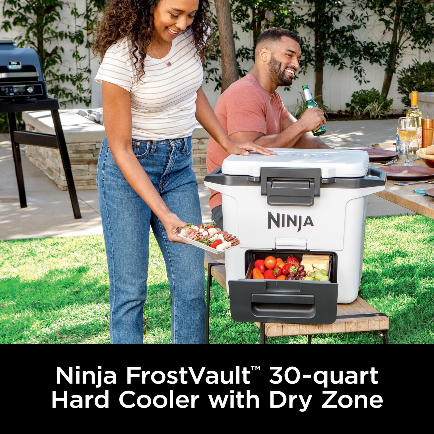 Ninja FrostVault 50qt Hard Cooler with Dry Zone | Integrated Fridge-Temp Dry Storage Drawer | Premium Heavy-Duty Insulated Cooler | Keeps Ice Cold for Days | Spanish Moss | FB151GN1
