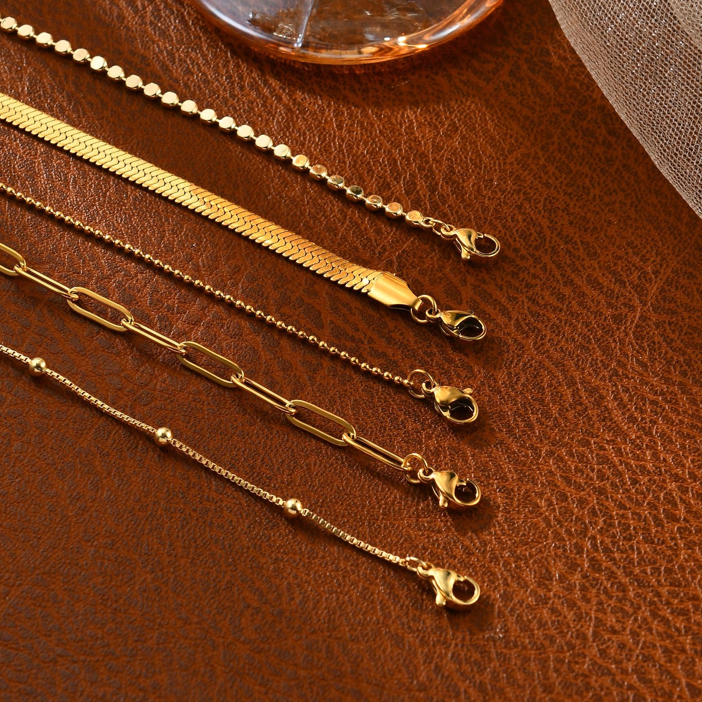 Gold Bracelets for Women, 14K Gold Plated Stackable Bracelet Stack Set Adjustable Charm Paperclip Chain Snake Link Layered Waterproof Jewelry Sets Gifts
