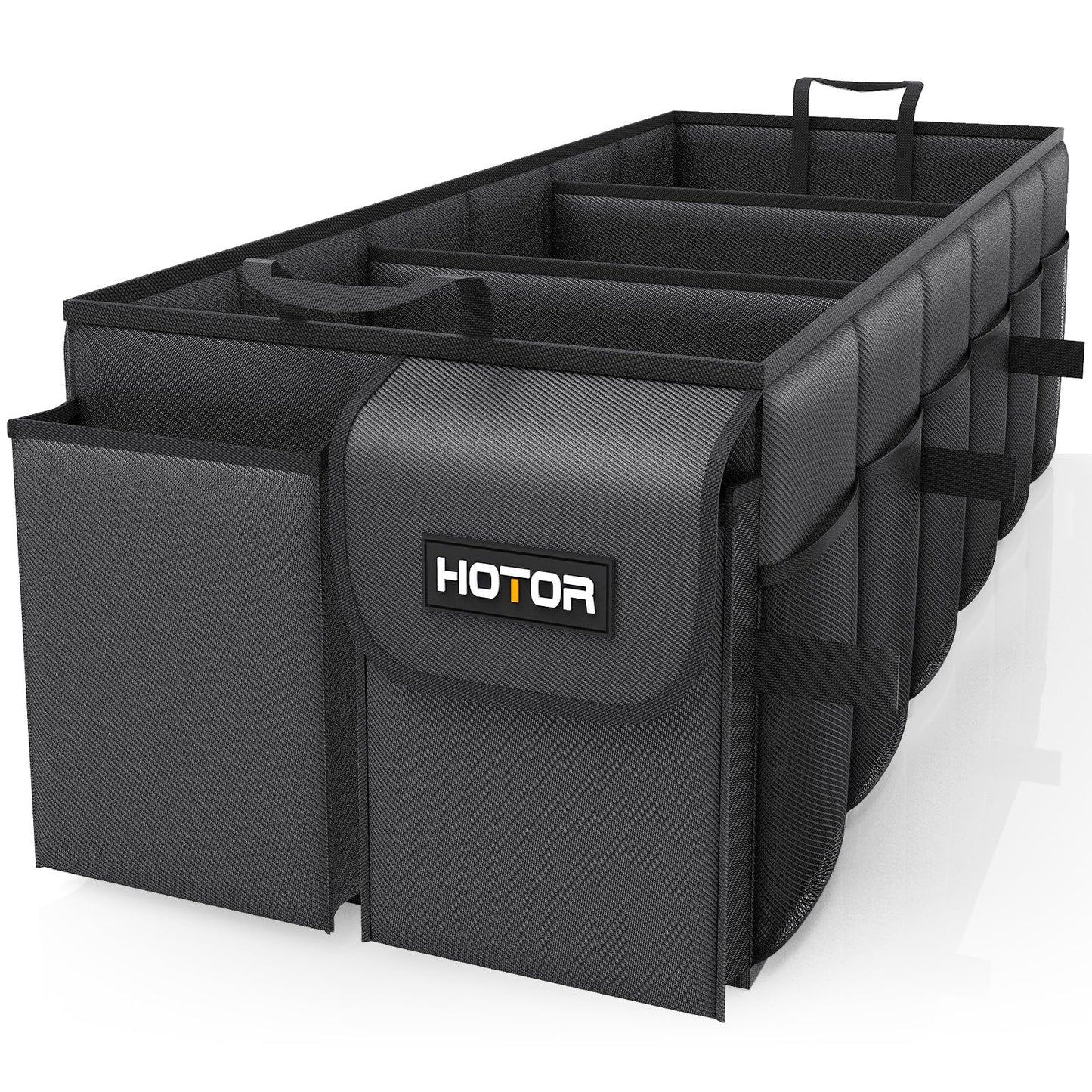 HOTOR Kofferraum-Organizer – Auto-Organizer, faltbarer Kofferraum-Organizer für SUVs & Limousinen, Autozubehör, Werkzeuge, Kleinigkeiten, 2 Fächer, Schwarz