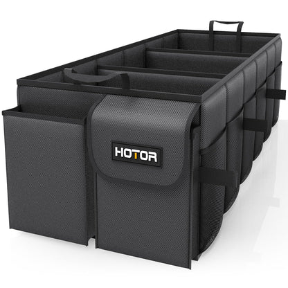 HOTOR Kofferraum-Organizer – Auto-Organizer, faltbarer Kofferraum-Organizer für SUVs & Limousinen, Autozubehör, Werkzeuge, Kleinigkeiten, 2 Fächer, Schwarz