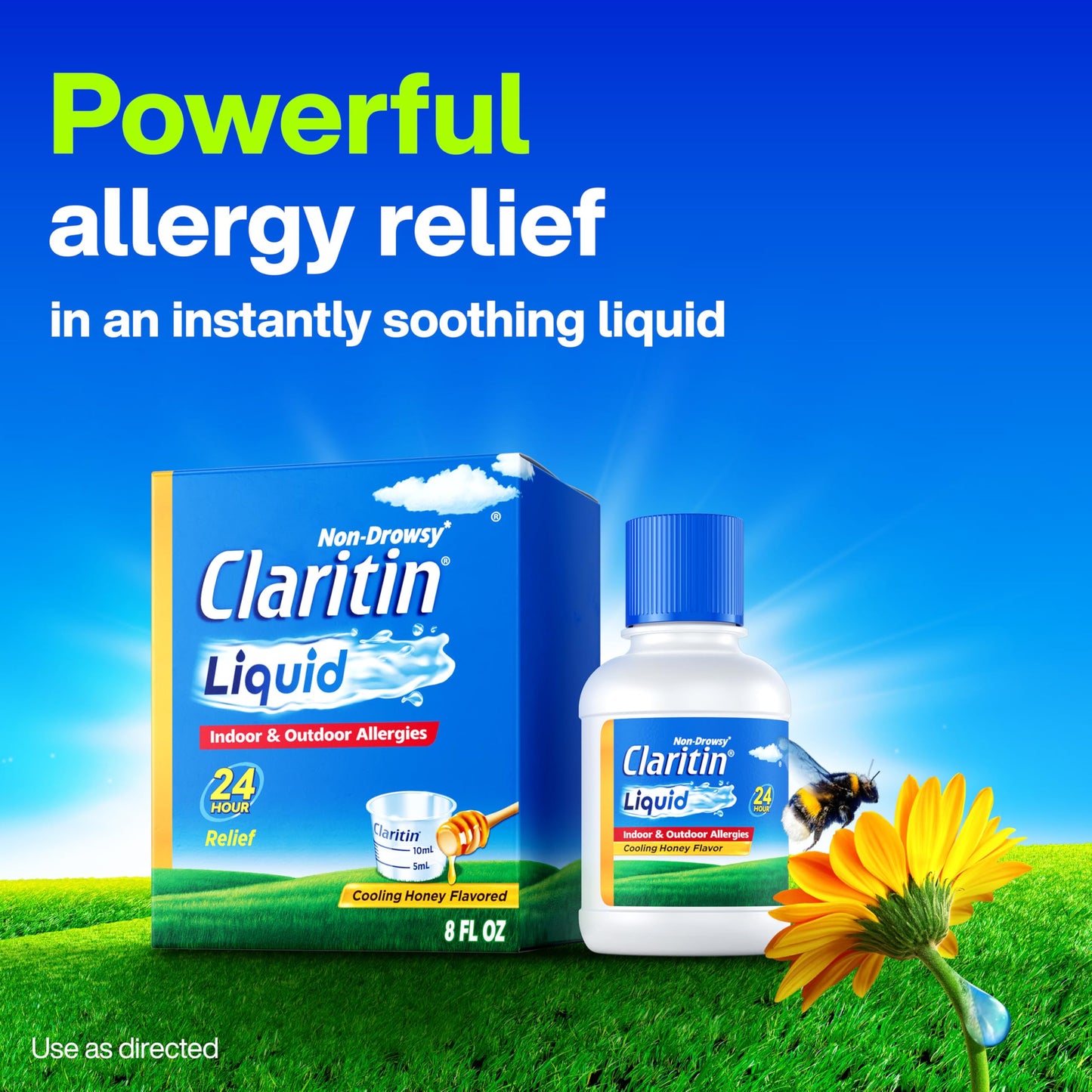 Claritin® Liquid, Allergy Medicine for Adults, 24-Hour Non-Drowsy Loratadine 5mg, Antihistamine, Cooling Honey Flavored, 8 fl. oz (Pack of 2)