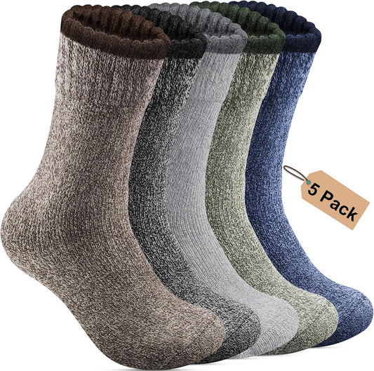 5 Pack Mens Merino Wool Socks for Winter Warm Thermal Socks Thick Hiking Socks for Camping Cozy Socks for Man