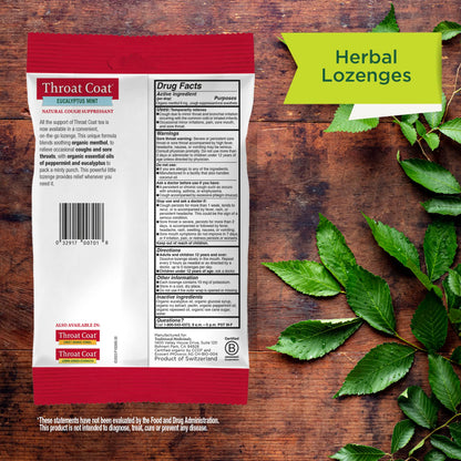Traditional Medicinals Organic, Throat Coat Lozenges, Lemon Ginger Echinacea - Herbal Cough Drops, Helps Soothe Sore Throat - Non-GMO, Stimulant-Free - 16 Count (Pack of 12)