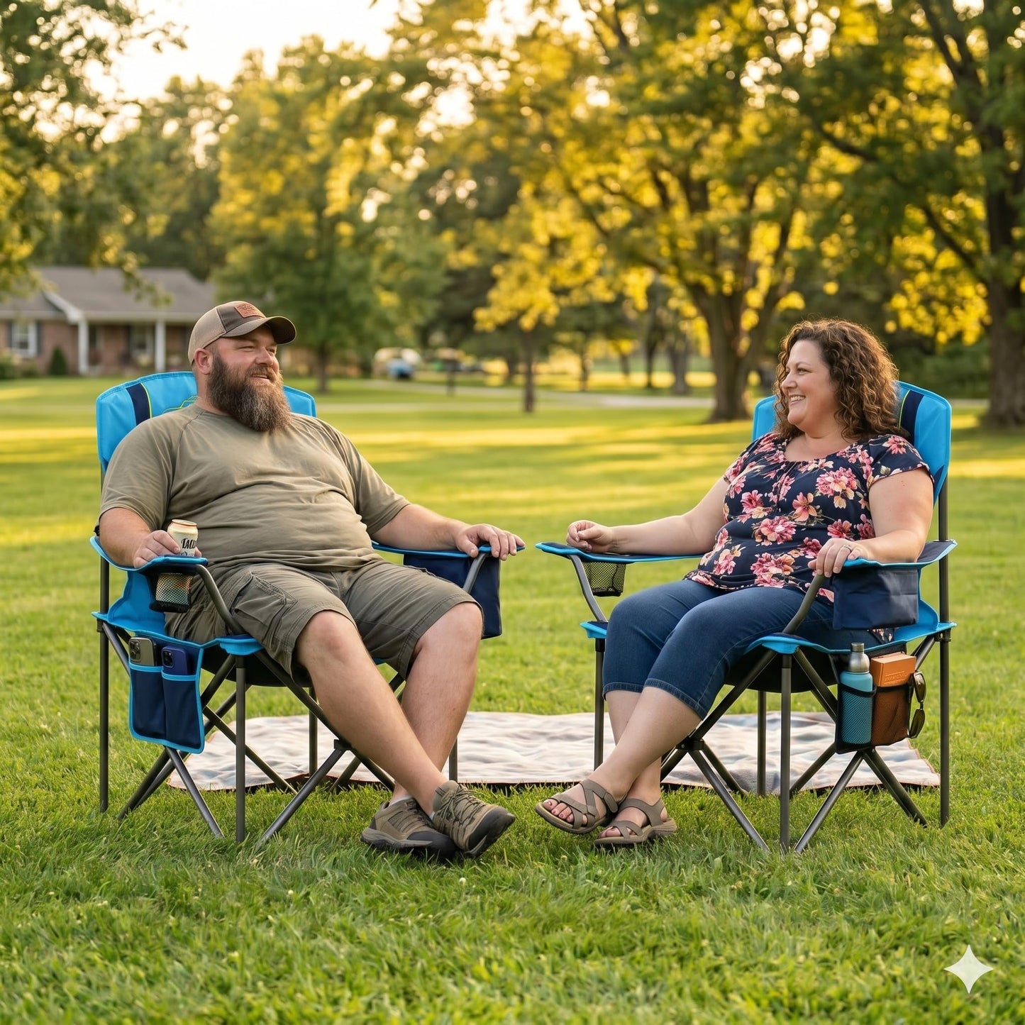 FAIR WIND Padded Camping Chair 500LBS Capacity Heavy Duty Oversized Folding Chair for Heavy People Portable Lawn Chair with Adjustable Lumbar Support, Cooler Bag & Cup Holder for Outdoor, Beach