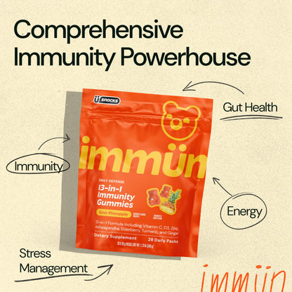 Grüns 3 x 28 Pack Immun Sugar Free Immunity Gummies with Vitamin C, Zinc, MCT Oil, & Turmeric - Daily Immune Support Supplement for Adults - Sour Pineapple Flavor (28 Count) (Pack of 3)