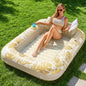 SLOOSH Inflatable Tanning Pool Lounger Float, 85" x 57" Extra Large Pool Floats Adult with Pillow, 4 in 1 Suntan Tub Raft Floatie,Sunbathing Bed Lounge for Water Blow Up Ball Pit Party Gifts, XL-Blue