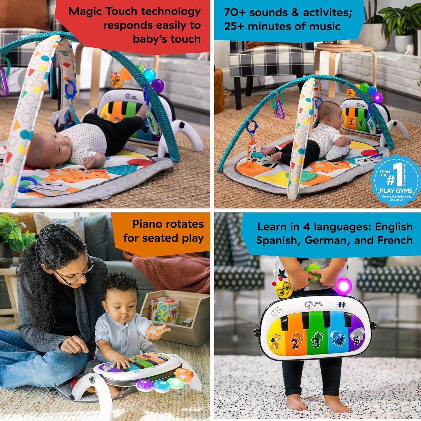 Baby Einstein 4-in-1 Kickin' Tunes Musik- und Sprachspielmatte und Klavier-Bauchlage-Aktivitätsmatte