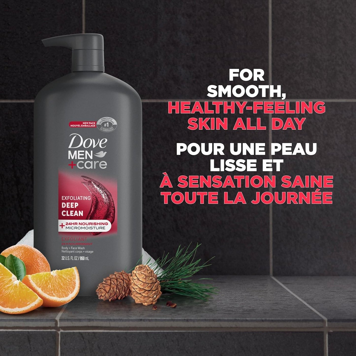 Dove Men+Care Erfrischendes Extra Frisch Körper- und Gesichtswaschmittel mit 24-Stunden nährender Mikromoleküle-Feuchtigkeitstechnologie Körperwaschmittel für Männer, 950 ml