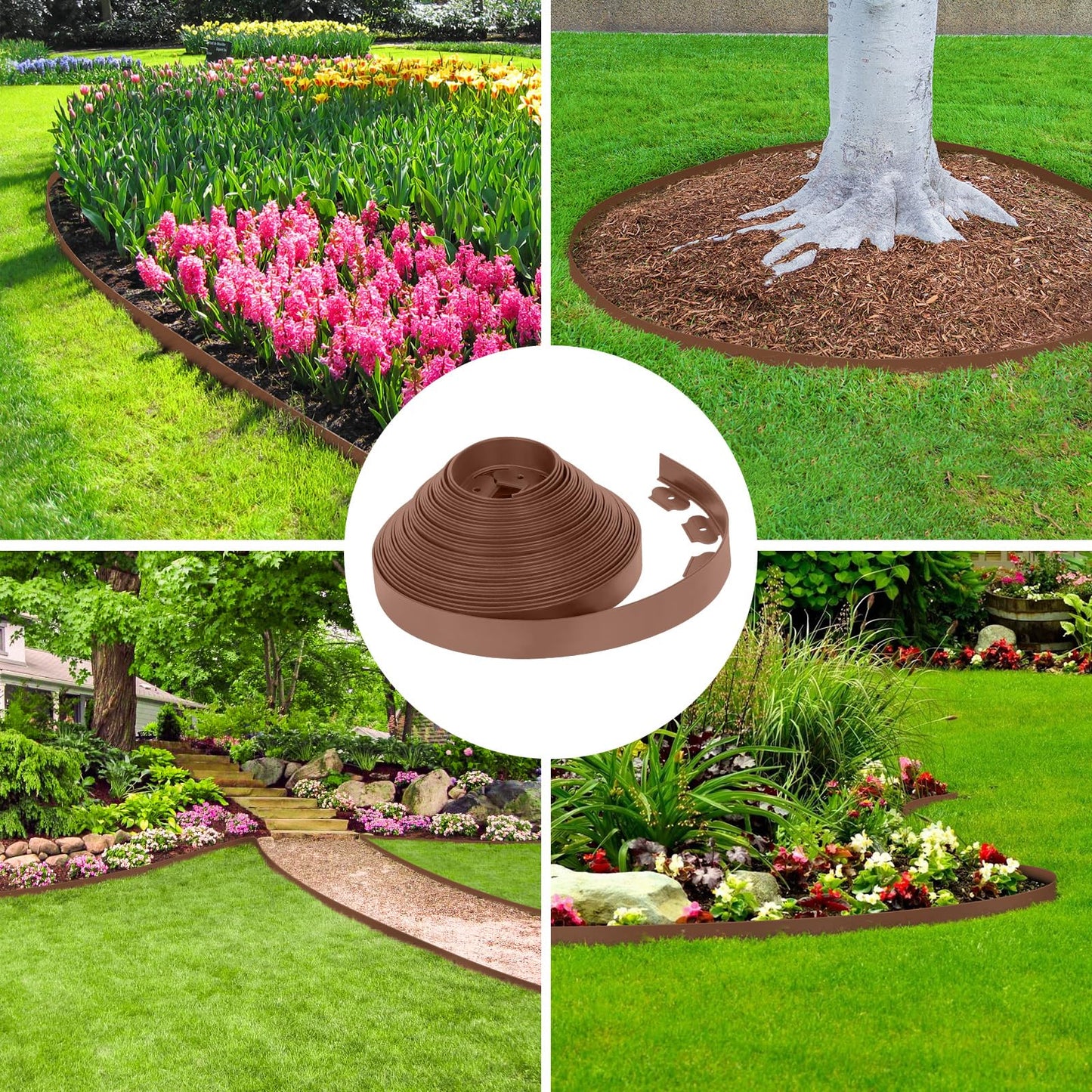 2-Inch x 100 FT Landscape Edging Border with 150 Stakes, Plastic Edging for Landscaping Garden Edging Border, Flexible Landscaping Edging for Garden Flower Beds Yard Lawn Pathway Paver (Black)