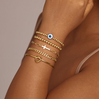 Goldarmbänder für Frauen Stapel Nicht Anlaufen, 14K Vergoldete Stapelbare Armbänder Set für Frauen Trendy, Wasserdicht Einfacher Schmuck Sets Geschenke Inklusive Perlen-/Kuban-/Büroklammer-/Fischgräten-/Seilglieder-Kette, Modeaccessoires