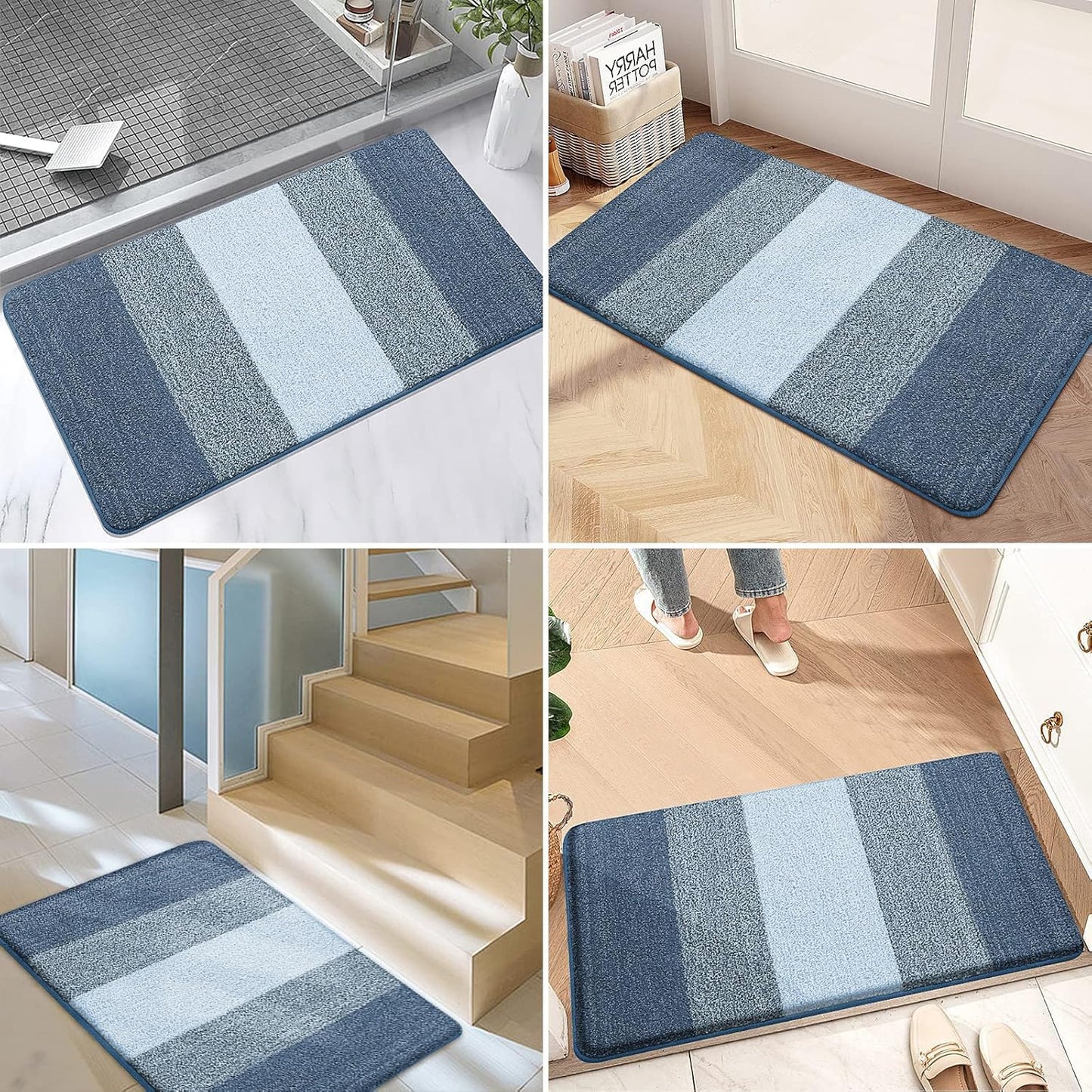 Grandaily Fußmatte für Innenbereich, 50 x 80 cm, rutschfest, Schmutzfänger, saugfähig, für die Haustür, waschbar, gestreift, für den Innenbereich, flach, Willkommensmatte, Eingangsmatte, Grau