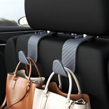 Amooca 4-Pack Car Headrest Hooks Vehicle Storage Organizer for Purses Handbags Groceries Backpack Coats –Holds 55lbs 360° Rotating Black
