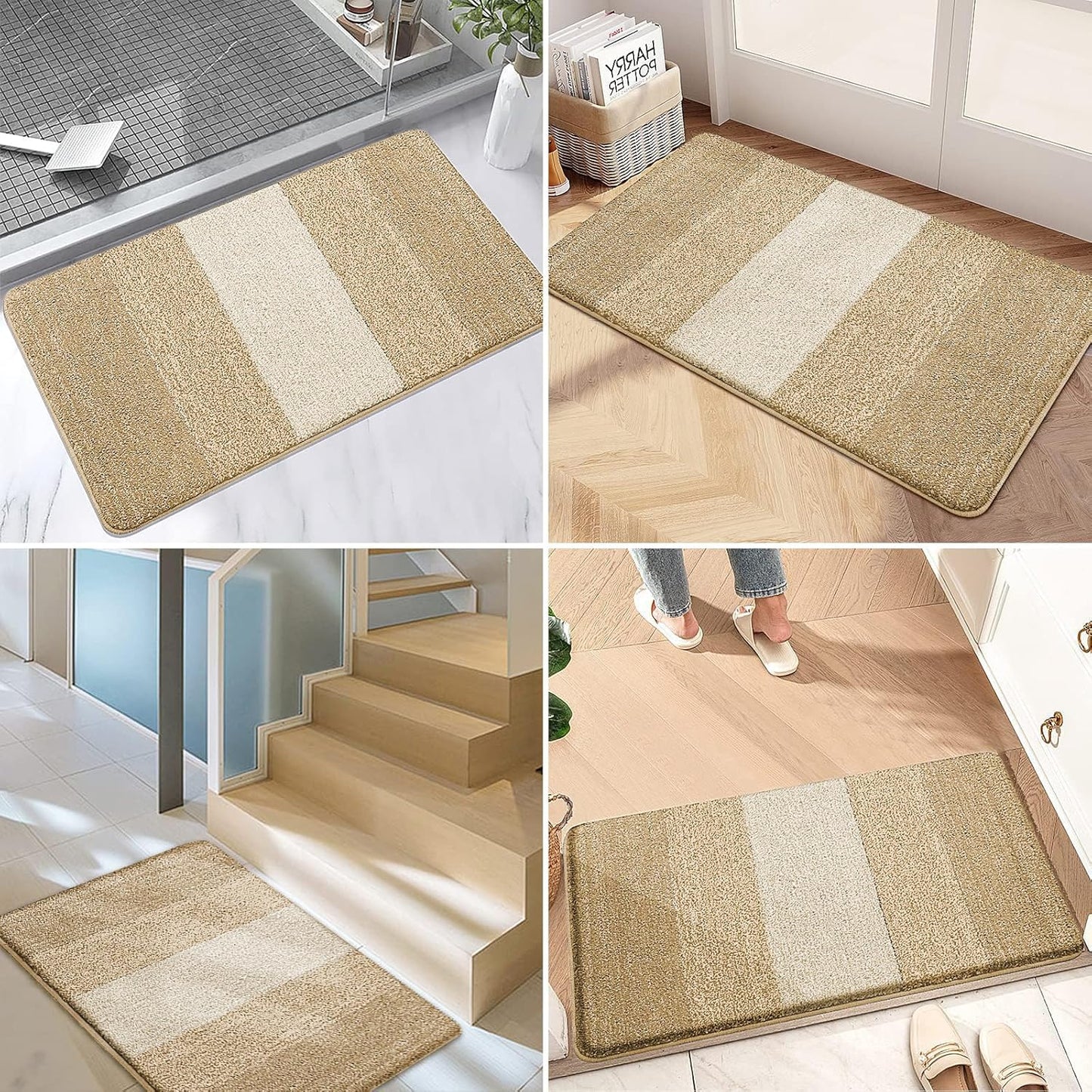 Grandaily Fußmatte für Innenbereich, 50 x 80 cm, rutschfest, Schmutzfänger, saugfähig, für die Haustür, waschbar, gestreift, für den Innenbereich, flach, Willkommensmatte, Eingangsmatte, Grau