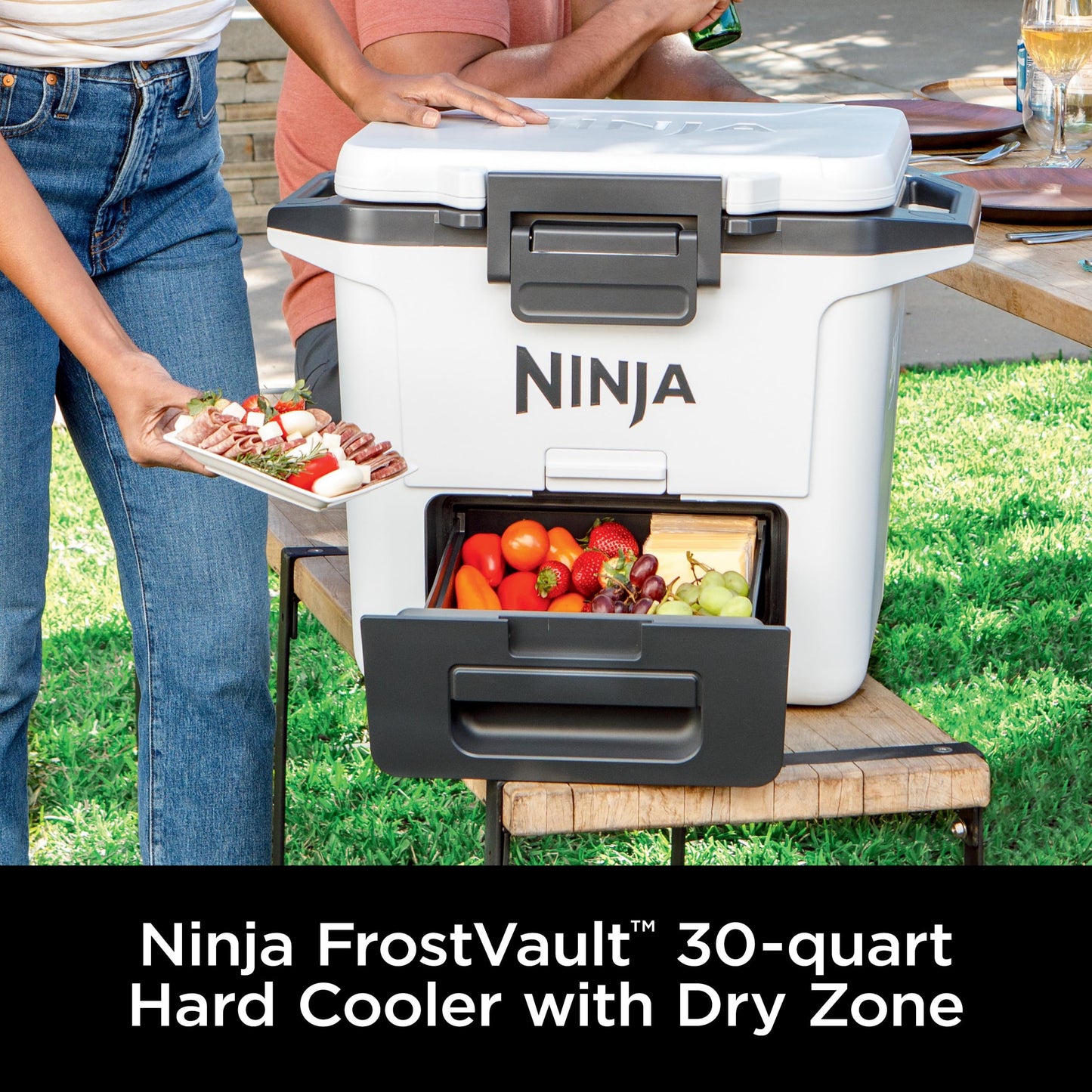 Ninja FrostVault 50qt Hard Cooler with Dry Zone | Integrated Fridge-Temp Dry Storage Drawer | Premium Heavy-Duty Insulated Cooler | Keeps Ice Cold for Days | Spanish Moss | FB151GN1