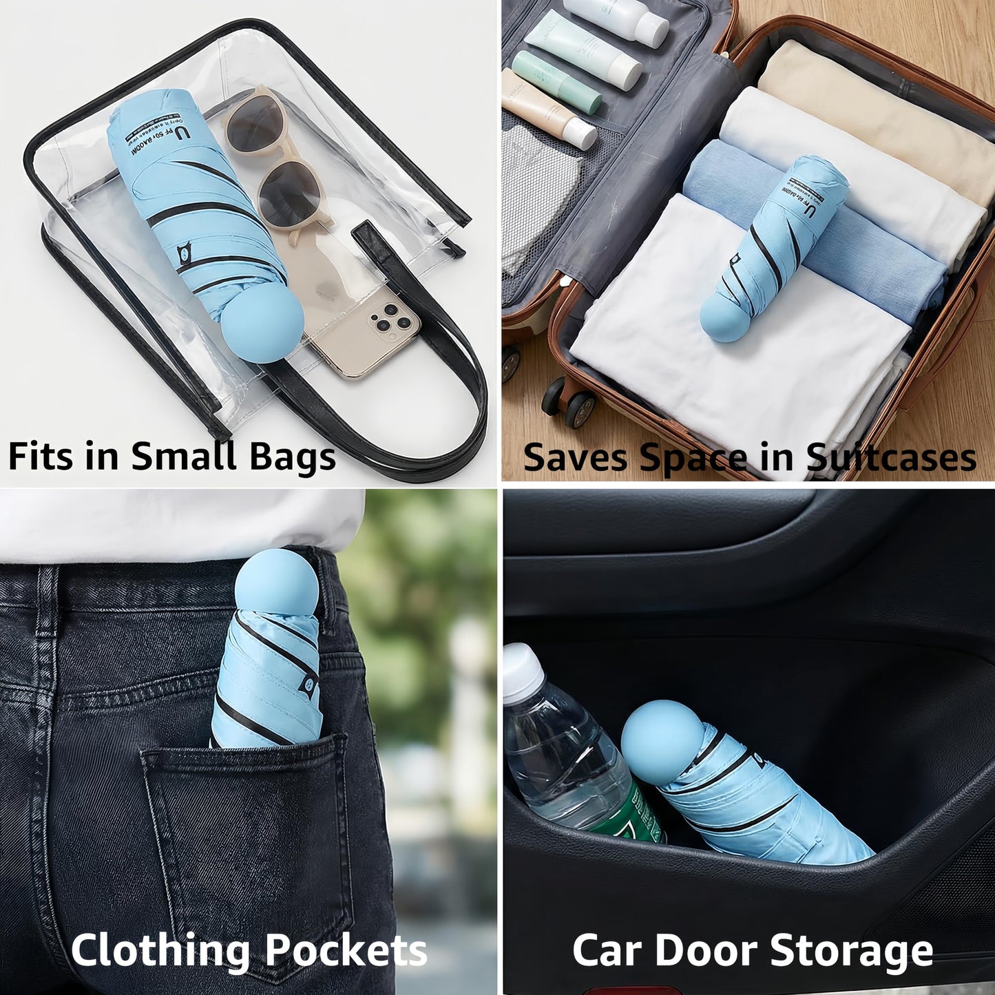 BAODINI Reiseutensilien Mini-Regenschirm für die Handtasche mit Etui Klein Kompakt UV-Sonnenschutz Leicht Winzig Tasche Manuelles Öffnen und Schließen Regenschirm für Damen, Kinder und Herren Passt in Handtasche Rucksack