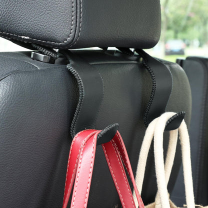 Amooca 4-Pack Car Headrest Hooks Vehicle Storage Organizer for Purses Handbags Groceries Backpack Coats –Holds 55lbs 360° Rotating Black