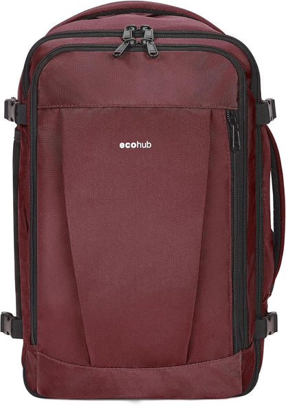 ECOHUB 16'' Reise-Rucksack Handgepäck Unterseat-Rucksack Persönlicher Gegenstand Flugzeug-Reisetasche mit 13 Taschen Handgepäck Flaschenhalter USB-Ladeanschluss Casual Daypack für Frauen Männer Schwarz
