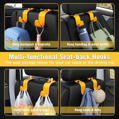 Amooca 4-Pack Car Headrest Hooks Vehicle Storage Organizer for Purses Handbags Groceries Backpack Coats –Holds 55lbs 360° Rotating Black