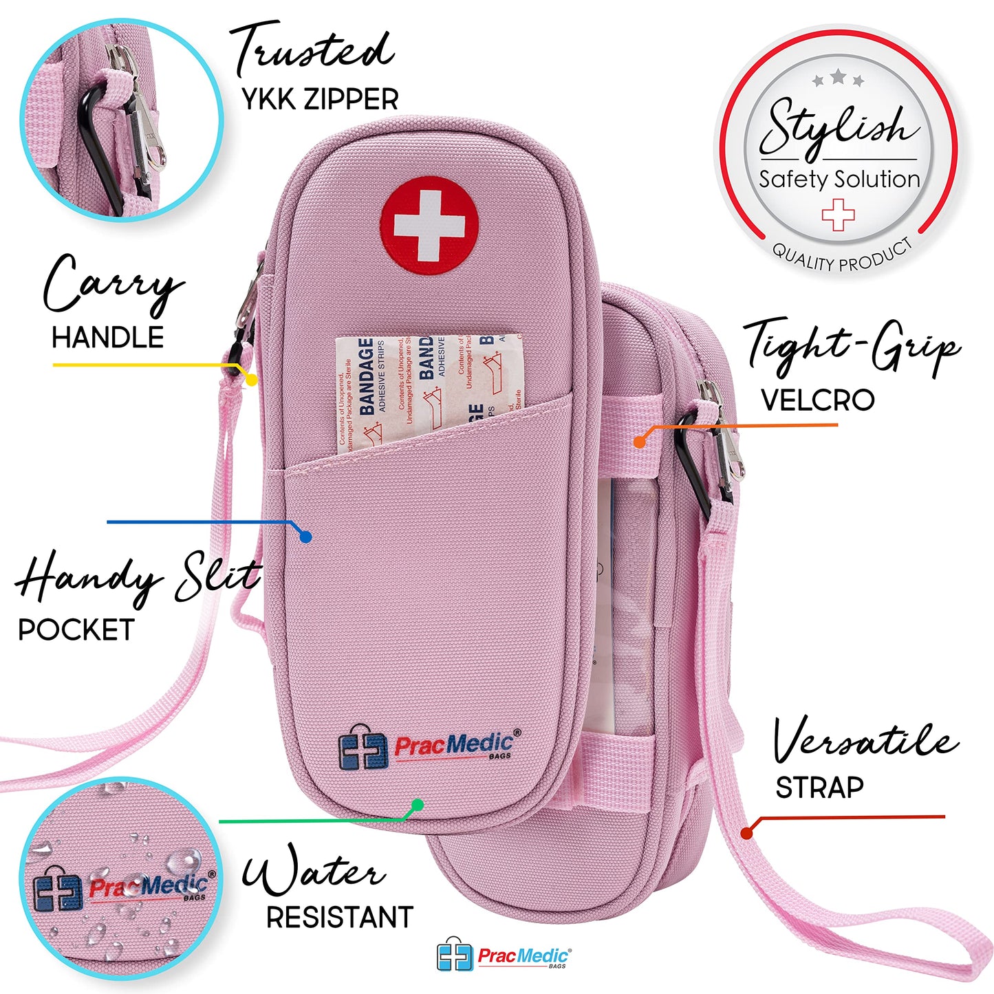 PracMedic Bags Epipen Carry Case– Insulated Epi Pens Carrying Case for Epipens, Auvi-Q, Inhaler, Allergy Medication & Diabetes Supply– Durable Emergency Medical Pouch for Travel (Red)
