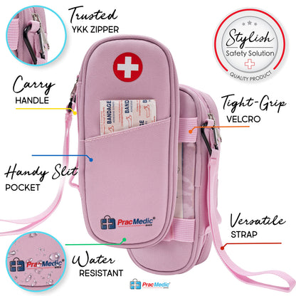 PracMedic Bags Epipen Carry Case– Insulated Epi Pens Carrying Case for Epipens, Auvi-Q, Inhaler, Allergy Medication & Diabetes Supply– Durable Emergency Medical Pouch for Travel (Red)