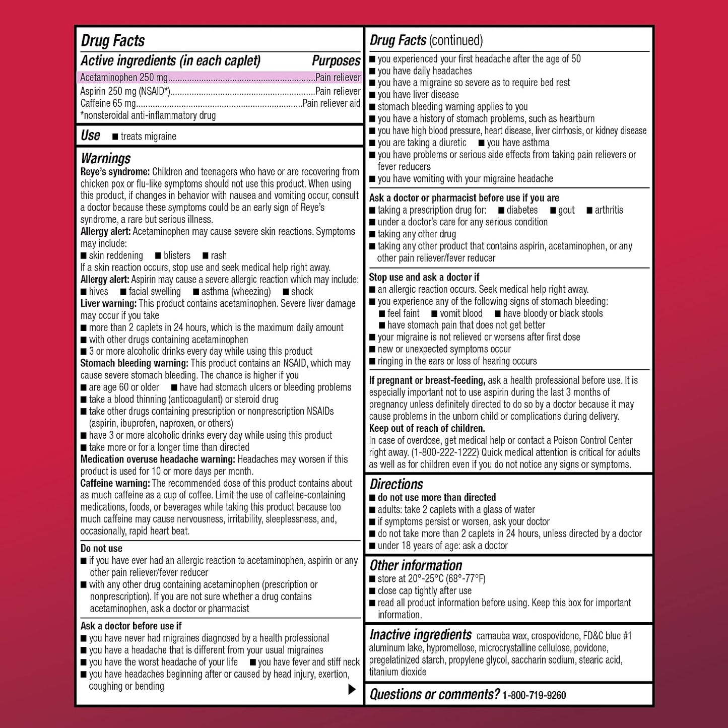 Amazon Basic Care Migraine Relief Acetaminophen, Aspirin (NSAID) and Caffeine Tablets, Pain Reliever/Pain Reliever Aid, 200 Count (Pack of 3)