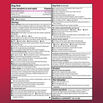 Amazon Basic Care Migraine Relief Acetaminophen, Aspirin (NSAID) and Caffeine Tablets, Pain Reliever/Pain Reliever Aid, 200 Count (Pack of 3)